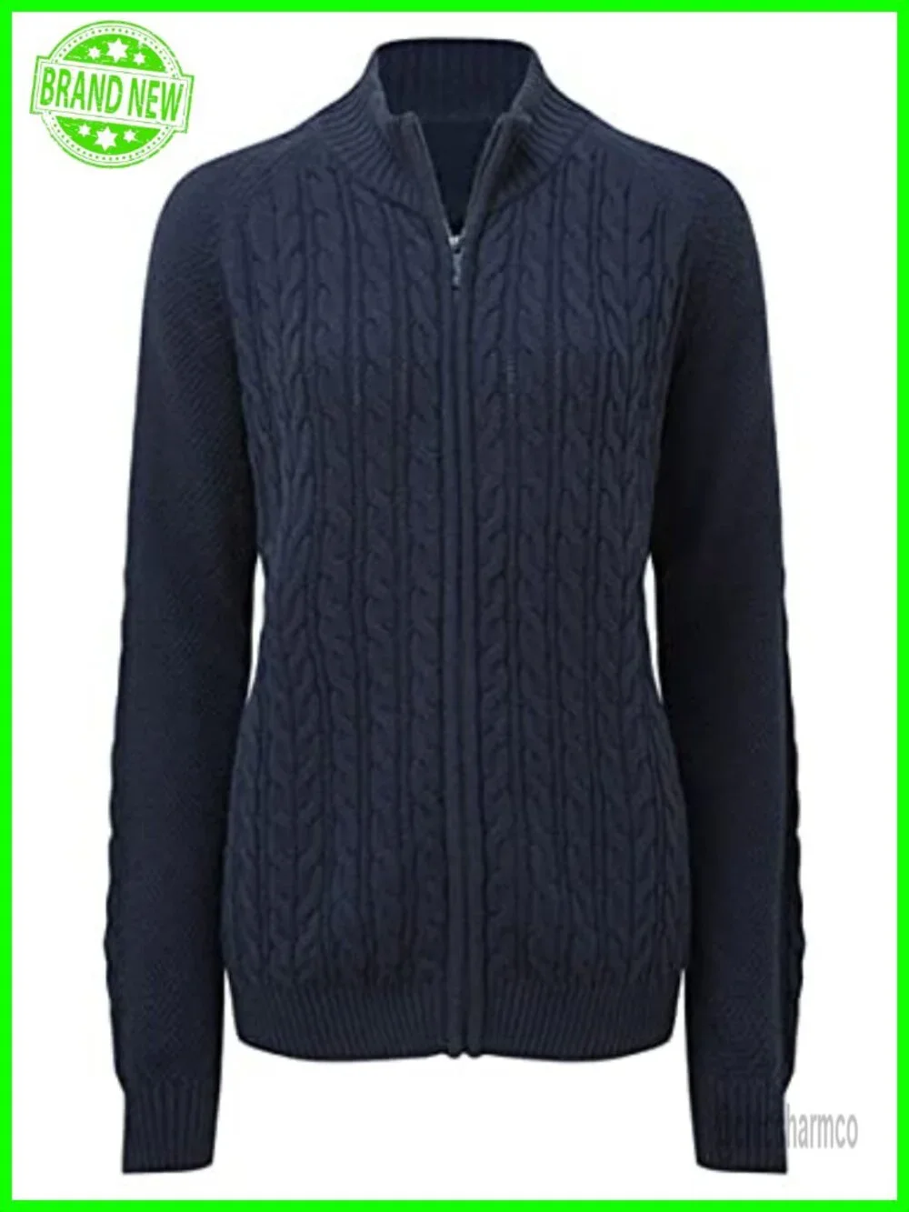 Womens Zipper Cable Knit Sweater Cardigan Long Sleeve Open Front Warm Knitwear
